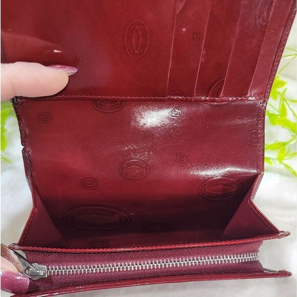 Authentic Cartier Burgundy Patent Leather Happy Birthday Continental Wallet - Picture 9 of 16
